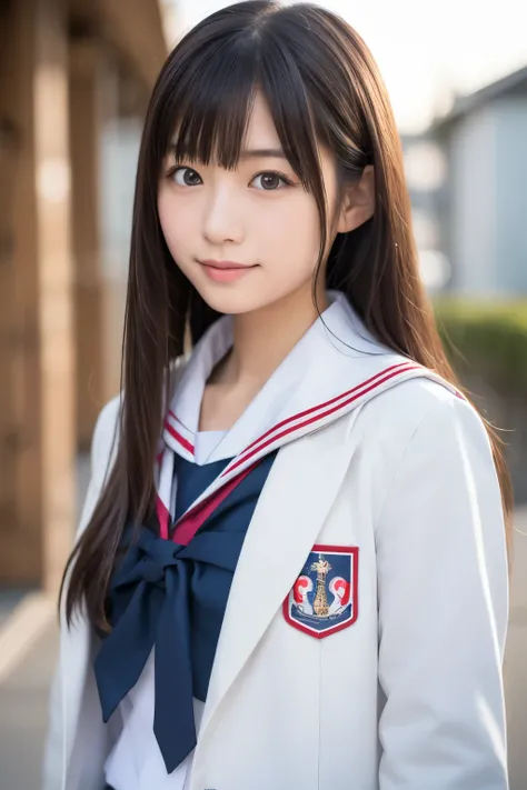 a close up of a person in a uniform posing for a picture, japanese girl school uniform, japanese school uniform, magical school student uniform, seifuku, wearing japanese school uniform, wearing school uniform, magic school uniform, jk uniform, wearing a s...