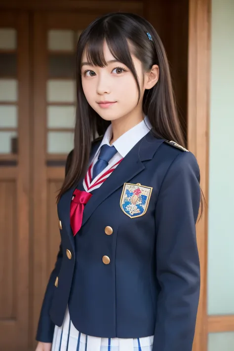 a close up of a person in a uniform posing for a picture, japanese girl school uniform, japanese school uniform, magical school student uniform, seifuku, wearing japanese school uniform, wearing school uniform, magic school uniform, jk uniform, wearing a s...