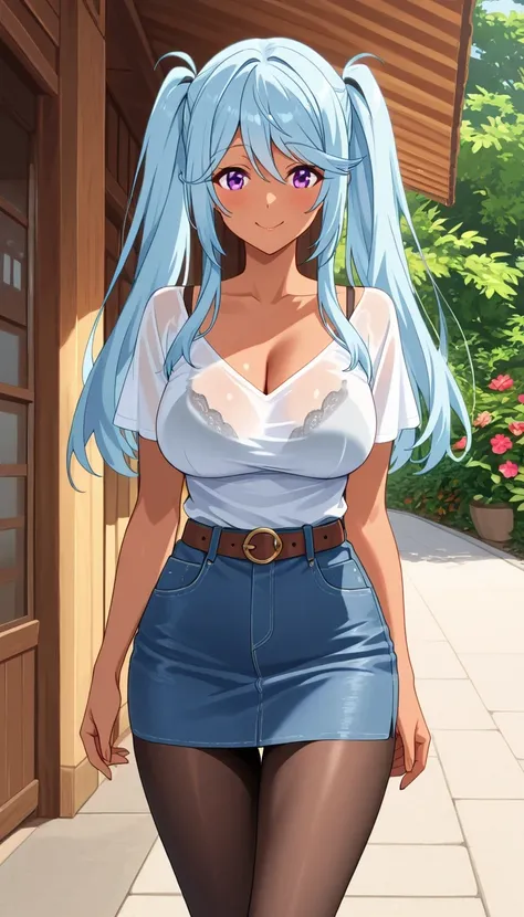 score_9, score_8_up, score_7_up, source_anime top quality、8k、masterpiece、natural light、high accuracy、perfect anatomy、One woman、Mature Woman、medium chest, sagging breasts:1.6, glamorous figure、epsilon, long hair, twintails, blue hair, purple eyes, sidelocks...