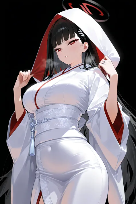 score_9, score_8_up, score_7_up, masterpiece, best quality, very aesthetic, absurdres, tunning image, attractive image, solo, 1girl, adult grown woman, rio, black hair, red eyes, hair ornament, hairclip, halo, long hair, heavy breathing, masterpiece,best q...