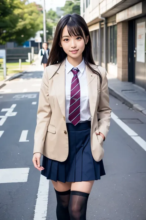 arafed asian woman in a school uniform walking down a street, japanese school uniform, japanese girl school uniform, wearing japanese school uniform, seifuku, wearing school uniform, jk uniform, wearing a school uniform, school uniform, cute schoolgirl, ja...