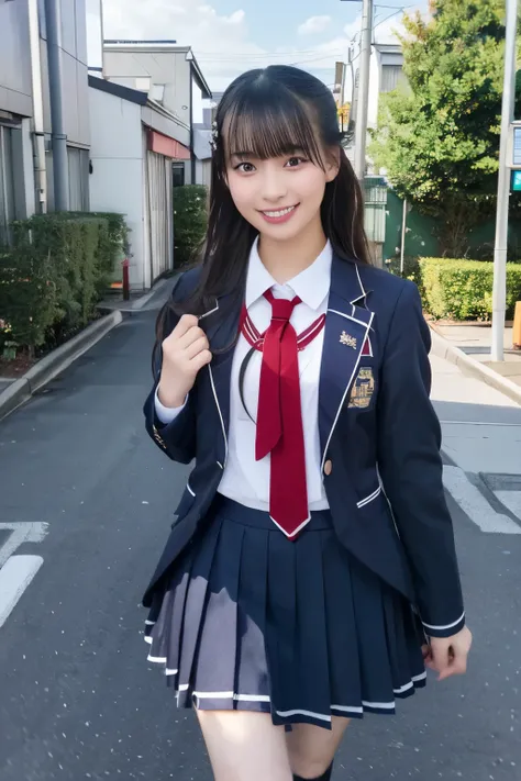 arafed asian woman in a school uniform walking down a street, japanese school uniform, japanese girl school uniform, wearing japanese school uniform, seifuku, wearing school uniform, jk uniform, wearing a school uniform, school uniform, cute schoolgirl, ja...
