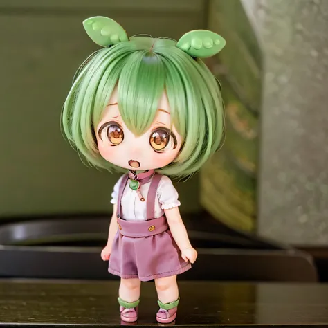 cute green-haired zundamon in playful pose, ( chibi), detailed character design entangled in a cable , Complicated Details , surreal , photorealistic , 8k, masterpiece , ...
