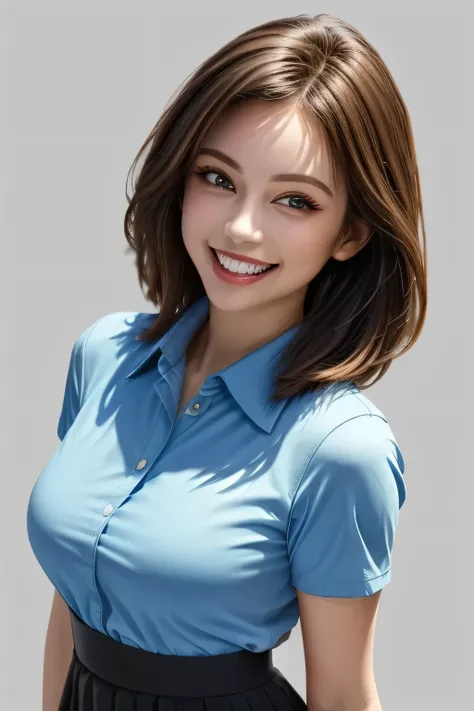 (photorealistic:1.4), (Very Detailed), (best quality), (best shadows), (masterpiece), super high resolution, 1 Ultimate Beautiful girl, solo, very elaborate face, grin, (Perfect Teeth), beautiful dark brown eyes, double eyelids, eyelashes, lip details, b...