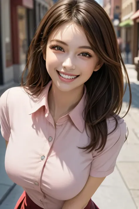 (photorealistic:1.4), (Very Detailed), (best quality), (best shadows), (masterpiece), super high resolution, 1 Ultimate Beautiful girl, solo, very elaborate face, grin, (Perfect Teeth), beautiful dark brown eyes, double eyelids, eyelashes, lip details, b...