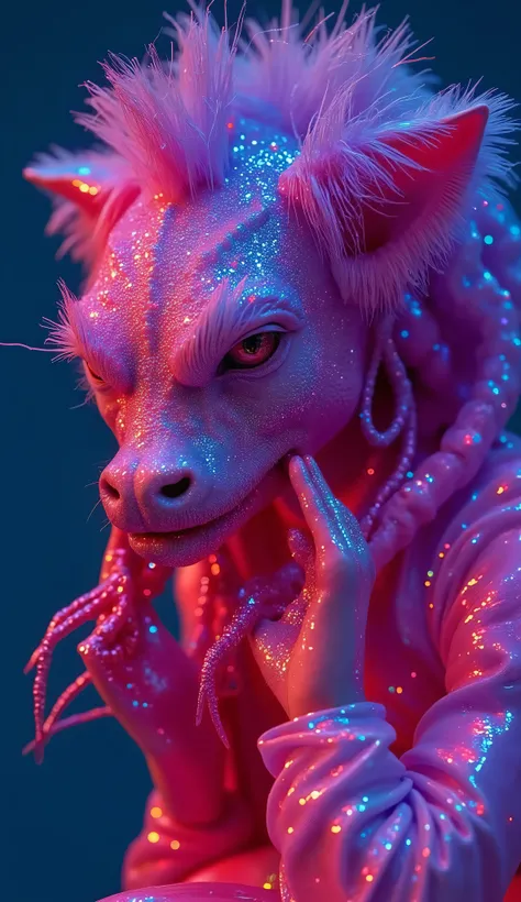 Strange and sinister African human albinos, with exotic predatory animals, friendly caress the beasts. hyperrealistic artist, inst ax, playful performance art, atmospheric installations, iconic fashion, colorful costumes, Supercolor Intense, solar punk. Co...