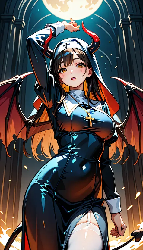 (score_9, score_8_up, score_7_up), source_Anime, absurd_res, white, blue, black, 1girl, solo, upper body, super fine illustration, an extremely delicate and beautiful, best quality, masterpiece, 8K, Walpurgis night setting, standing in hell, gentle breeze,...