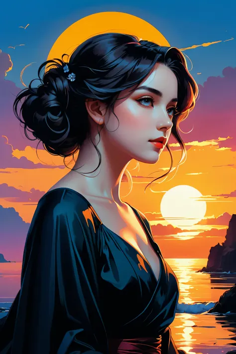 fluorescent horizon, digital brush strokes, stylish studio shading on top,
Shadow art, digital illustration, comic style. close-up, high quality, 8K Ultra HD, double exposure, beautifully designed goddess silhouette and sunset coast, minimalist, crisp line...