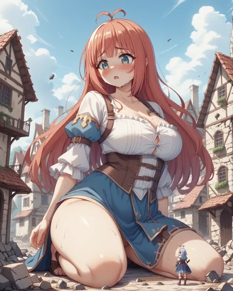 ((The chest button pops off)),、 ((super huge ))、plump thighs,gold、Three Colors、Blue clothes、2girls,Maubica , giant , Little Woman,Kyle in the department - Princess Connect!Re:Dive - ANIMAZINE XL 、 super huge 、 taken from the direction of the buttocks、em...