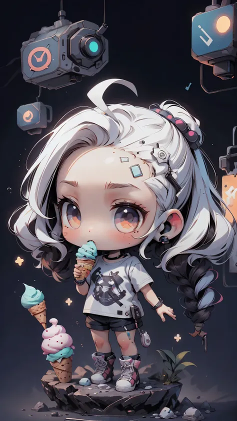 plastic, 1 girl, Chibi T-shirt, cyberpunk, Premium Ground, dot, ice cream texture, deep , Fundo white ,white