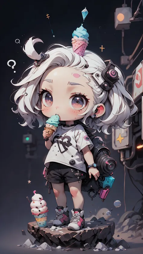 plastic, 1 girl, Chibi T-shirt, cyberpunk, Premium Ground, dot, ice cream texture, deep , Fundo white ,white