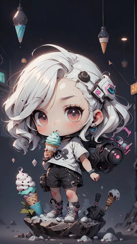 plastic, 1 girl, Chibi T-shirt, cyberpunk, Premium Ground, dot, ice cream texture, deep , Fundo white ,white
