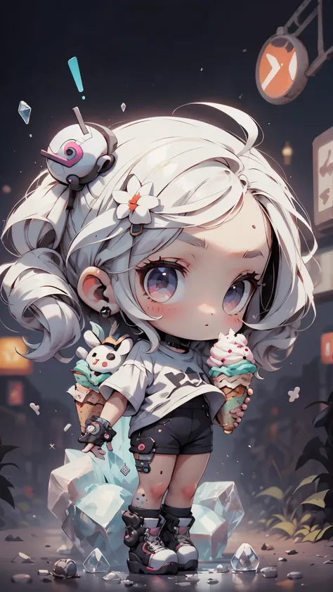 plastic, 1 girl, Chibi T-shirt, cyberpunk, Premium Ground, dot, ice cream texture, deep , Fundo white ,white