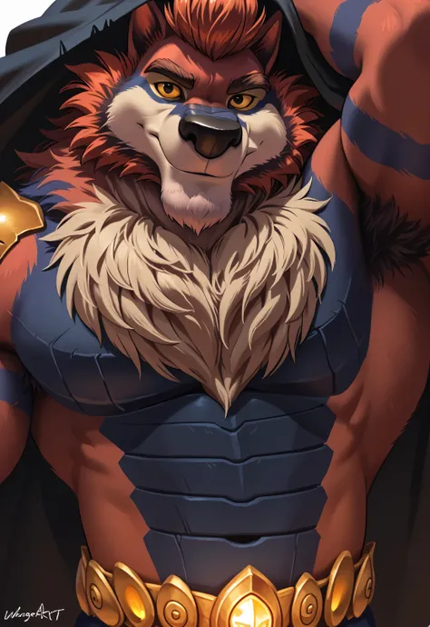  Flasheart Lupin (100% Wolf), yellow sclera, solo, detailed, detailed face, black eyes, anthro body, male, adult, muscular, cartoon shading, cel shaded:1.0, flat colors, (no background, white background):1.5, shirtless, wfa style, negger style, cartoony an...