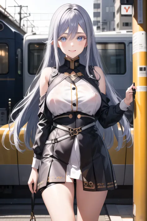 nice smilesの女性，I need a face，My whole body is soaked in rain，Transparent skin、Sticking nipples，Big Breastsでもウエストが細い，My nipples are pointed、It's see-through when it's wet，Big BreastsをさらにBig Breastsに描いて下さい，，nice smiles，Can you draw a woman looking at a train...