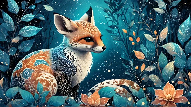 Cute magic fantasy animal illustration in Novuschroma style with patterns