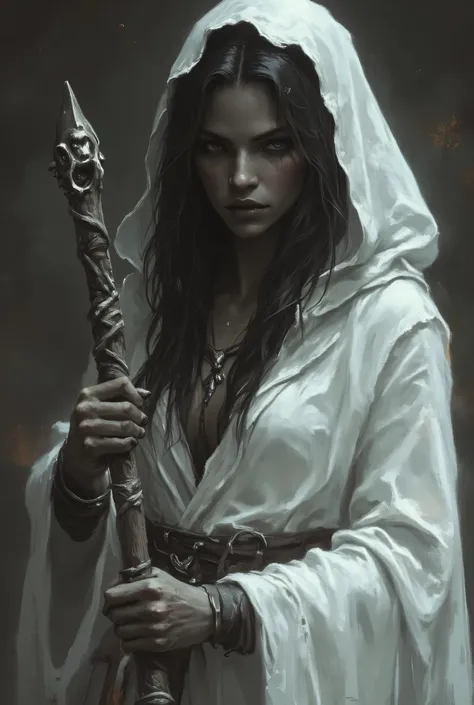 female dark elf, dark skin elf, white minimalist revealing robe, character concept arthighly detailed digital art, dark elf woman, porcelain skin, mesmerizing eyes, flowing white robe, minimalist design, revealing silhouette, delicate facial features, sere...