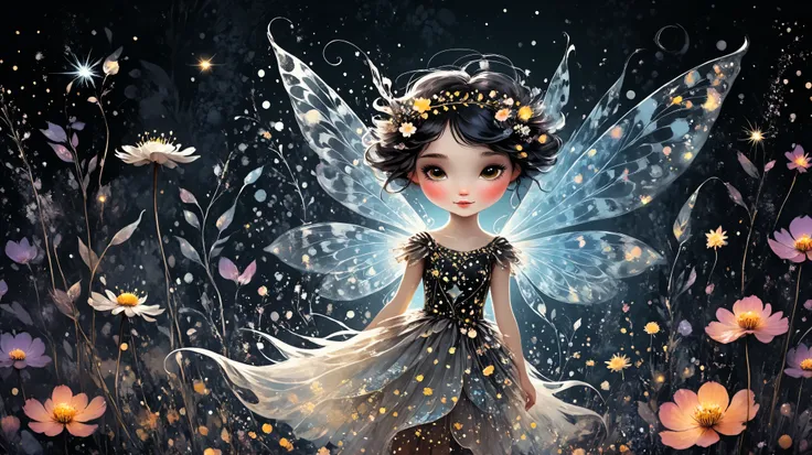 novuschroma style Cute magic fairy fantasy illustration in Novuschroma style with patterns