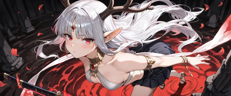 **"((masterpiece, best quality, ultra detailed, high resolution, beautiful detailed face, beautiful detailed eyes, perfect hands, 4K)), (1 woman, solo),
elegant red dragon horns (asian style, curved and branching like deer antlers, natural bone texture, my...