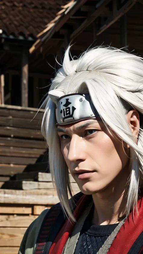 Solo, 1 old boy, Jiraiya, White long hair, head protector, village