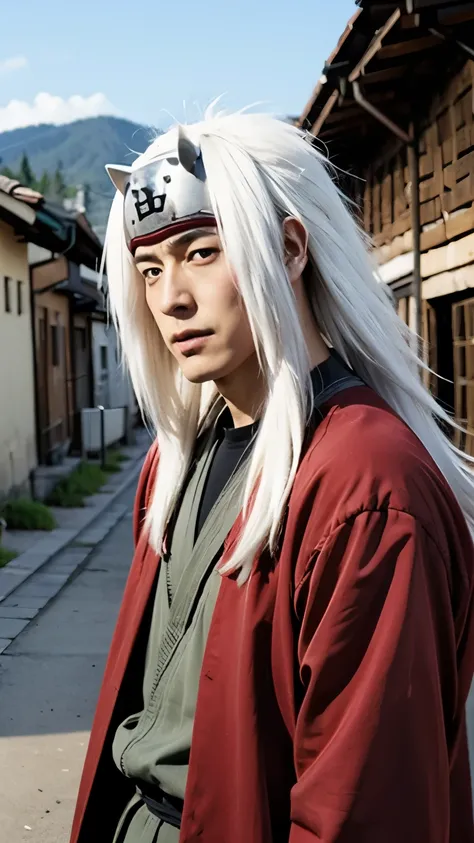 Solo, 1 old boy, Jiraiya, White long hair, head protector, village
