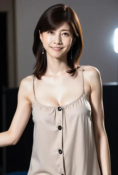 (masterpiece, Highest Quality, 8k, RAW Photo, beautifully、beautiful:1.2), Complicated Details, indirect lighting, realistic, full body,((  sitting on a train chair 、))Staring at the Audience、open legs、 Square Neck Buttoned Linen Sundress, ((Ultra Realistic...