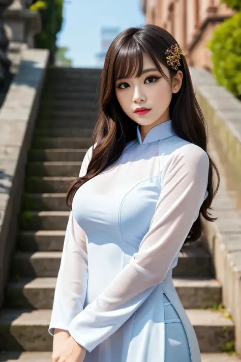 Highest quality, high resolution, masterpiece, colorful to keep.
Super beautiful woman, looks like a intimidating dominatrix, closed mouth, condescending gaze, staring at the viewer, makeup, long false eyelashes, eyeshadows, eyeliners, big breasts, updo fo...