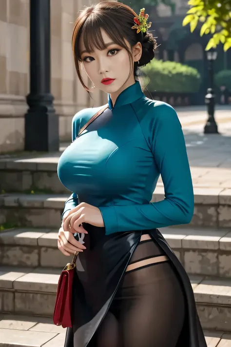 Highest quality, high resolution, masterpiece, colorful to keep.
Super beautiful woman, looks like a intimidating dominatrix, closed mouth, condescending gaze, staring at the viewer, makeup, long false eyelashes, eyeshadows, eyeliners, light red lips, big ...