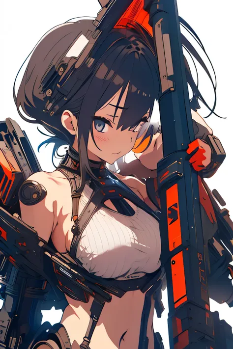 gothicpunk:1.2, Erotic Onesama, Pornographic magazine covers, embarrassed , thong panties, off shoulder , Shooting from the front, sci-fi, exoskeleton, hold massive weapon , motorsports, one cyberpunk formula machine, ridicule and scorn smile,chies,epic er...