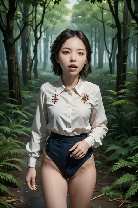(masterpiece, highest quality), 1 girl, beautiful face, beautiful body, wearing a Black gymnastics bloomers, High leg、white blouse, cowboy shot、Are standing、full body portrait、alone, complex details, enlarged textures, complex details, finely detailed ...