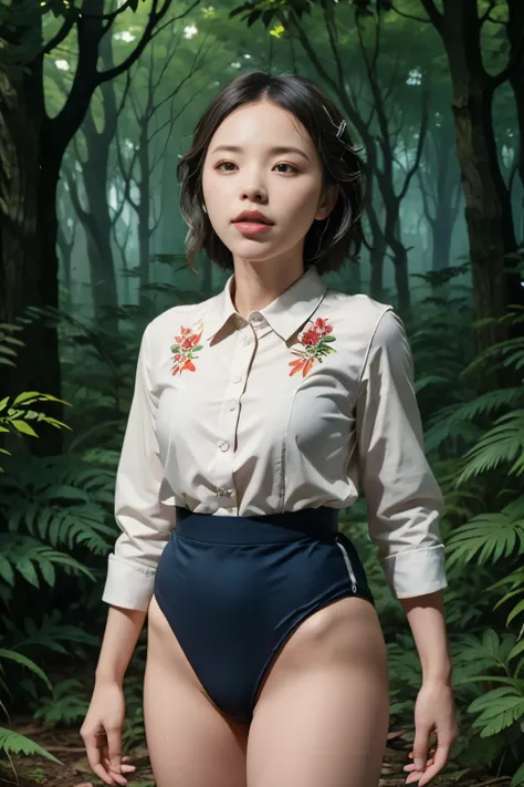(masterpiece, highest quality), 1 girl, beautiful face, beautiful body, wearing a Black gymnastics bloomers, High leg、white blouse, cowboy shot、Are standing、full body portrait、alone, complex details, enlarged textures, complex details, finely detailed ...