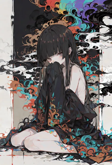 {{{masterpiece}}}, {{{best quality}}}, {{ultra-detailed}}, {illustration}, {{an extremely delicate and beautiful}},(1girl, toddler, black hair, hime cut, chestnut brown eyes, long hair, solo, skinny, small breasts),(masterpiece, Best Quality, Very detailed...