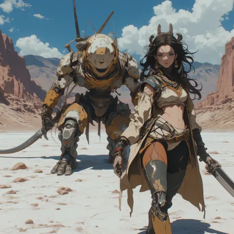Cute 30-Year-Old Woman、red and white ruinous background、Uyuni salt lake background、Despair Background、cow print micro bikini、super big 、 samurai、a lot of exposure、laser beam、adventure、Departure 、Sunlight、、Deep-Chest Valley、unkempt hair、spiritual unity、stro...