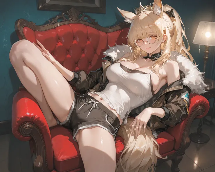 (NSFW:1.1), A Realistic image, extremely sharp focus, crisp details, high resolution, low light, 4K, 8K. (correct anatomy and detailed hand). A wide angle shot, side view, a detailed, high quality rendering of blemishine_\(arknights\). She wears beautiful,...