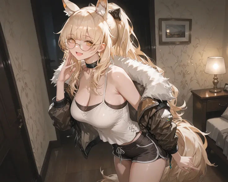 (NSFW:1.1), A Realistic image, extremely sharp focus, crisp details, high resolution, low light, fashion photography, 4K, 8K. (correct anatomy and detailed hand). A wide angle shot, side view, a detailed, high quality rendering of blemishine_\(arknights\)....