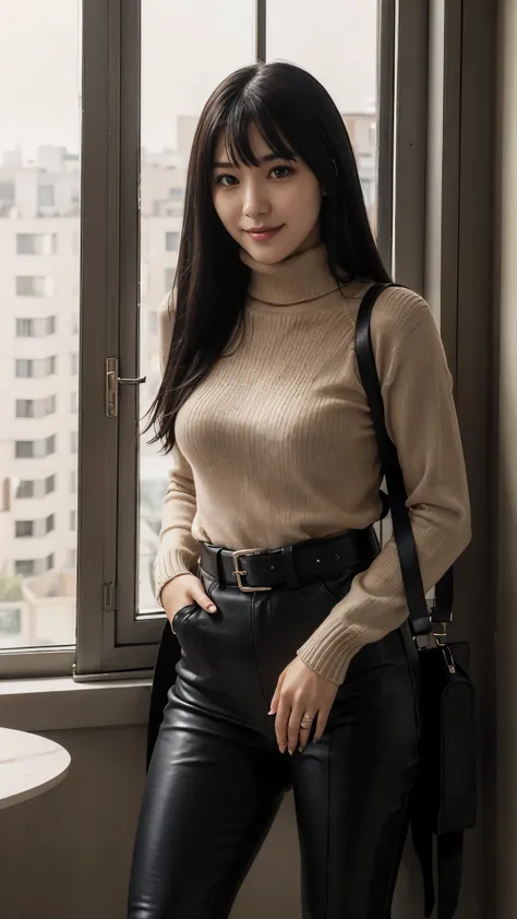 (masterpiece), best quality, expressive eyes, perfect face, boots, blushed, lipstick, pistol holster, 南空ナオミ, 170cm, death note, medium breasts, Japanese American woman, long black hair, Naomi Misora, twin bangs, ((black eyes without pupils)), FBI agent, ta...