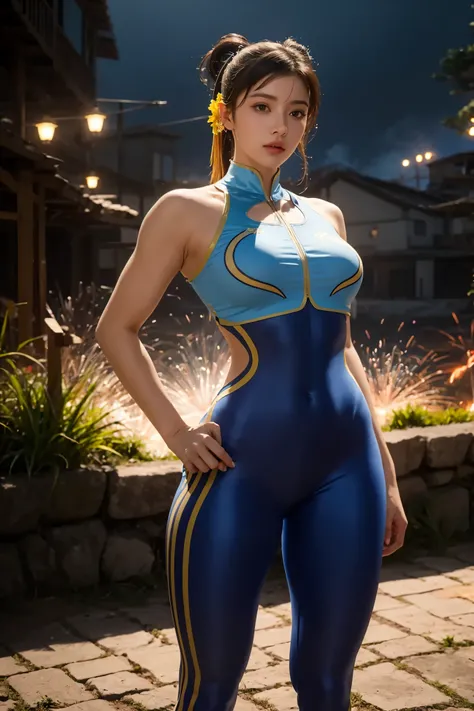 obra-prima, melhor qualidade, High resolution, 
(sentado em escadas)
CustoZero__ownwaifu, 
1 menina, Chun-Li, cabelo castanho, olhos castanhos, seios grandes, sombra vermelha, coque de cabelo,  double bread , fita de cabelo, maquiagem, seios grandes, (coxa...