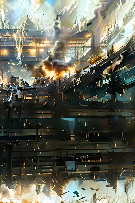 (there is a lab on fire being evacuated in a space station), masterpiece, best quality, photo realistic evacuation of a building on fire in a space habitat, space habitat structure on fire