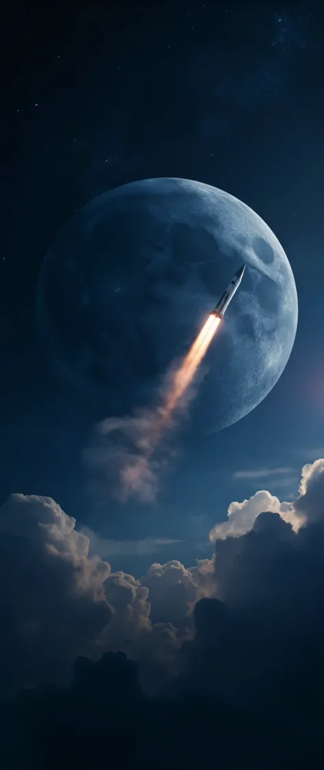 最High Quality、High Quality、Spaceship SpaceX Rocket Crossing the Moon、Night Sky High Definition 8k Wallpaper、View of Earth's Atmosphere in Outer Space、Star and Moon Details、Photorealistic Orientation y、Highly Detailed Atmospheric Scenery、complicated、high de...