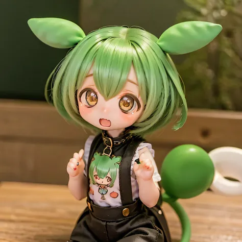       cute  green-haired zundamon in playful pose, (           chibi),         Detailed character design entwined with cables    ,            Complicated Details    ,      surreal       ,         photorealistic , 8k,          masterpiece  ,                ...