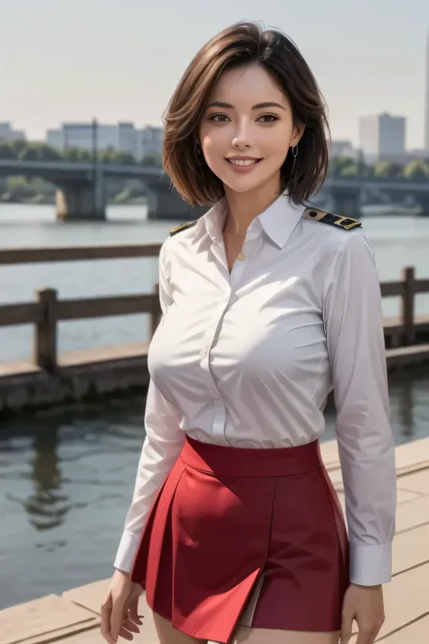 (masterpiece:1.2, Highest quality), (Realistic, photoRealistic:1.4), Beautiful works, (Natural Lighting, Cinema Lighting),
View your audience, Cowboy Shot, Front view, 1 girl, middle aged, Perfect Face, Beautiful symmetrical face, (Sunburn),
(short hair)...
