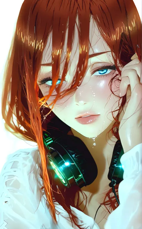 Solo, miku nakano , wArt style inspired by midjuriiny v6 model, midjuriiny v6 model like art style, , glossy lips, , best quality, studio lighting, dark studio lights, dark and bright contrast cinematic, Close up potrait wallpaper of Miku nakano . Art styl...
