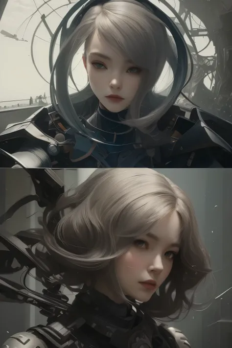 384 (20 year old woman),(short hair),(gentle smile),(high quality photos),( cinematic pictures playing on the lawn ),(colorful),(Futuristic Battle Suit),((Light and Shadow Contrast)) ,(Da Vinci )