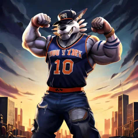 Garurumon,garurumon,digimon,,werewolf,male,aldult,alone, Solo, 4K,best quality,whole body, standing in a baddass pose.,Show arms muscles, (muscular, Athletic body:1.0), biceps, 弯曲biceps, anatomically correct,Delicate fur,pride,soft shadow, evil, crazy, ma...