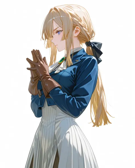 (Masterpiece, better quality), ((perfect hands, perfect fingers)), a very beautiful woman sad,of a slim build, of medium height and fair skin; her face is somewhat narrow and elongated, with big blue eyes and thick dark eyelashes.Her blond hair ends at her...