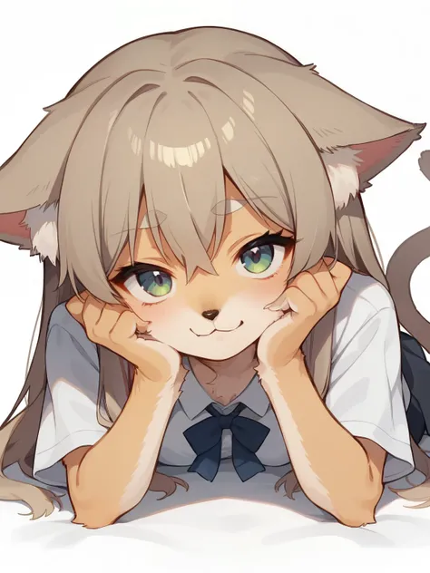score_9, score_8_up, score_7_up, source_anime, tag1, tag 2, nsfw，uncensored，1 girl on break day, (like fur, kemono:1.4),   cat girl, About animal noses, long cat ears ,bushy cat tails, long hair, ,   eyelashes, shirt, Short sleeve,ear skirt, stares at the ...