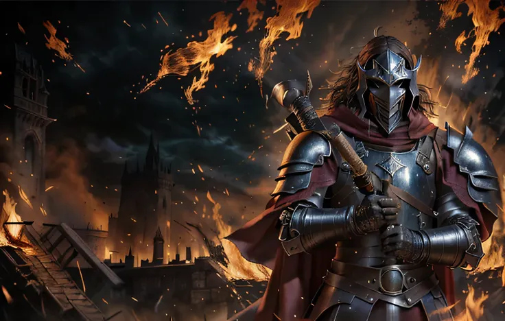 arafed image of a man in armor with a sword and cape, lord of cinder, in style of dark souls 3, dark souls art style, abaddon and magali villeneuve, dark souls 3 themed, flame conjuring armored, the dark lord sauron, dark fantasy style art, graphic artist ...