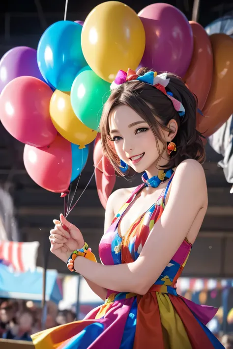 Please draw what you like.8k,balloon🎈,circus,masterpiece,8k,best-quality,pierrot,colorful,Jester's Sonnet,laugh for me,For You,laugh for me,for you,Because at what time will the day come when we can really laugh and talk,clown, CIRCUS,HD, sci-fi,