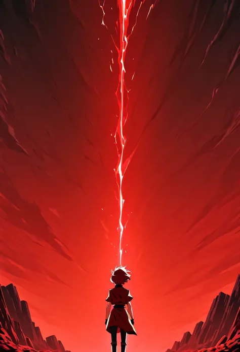 Anime-style medium close-up of Zdrada, standing near a rocky cliffside where the portal would be, but with no magical light — just barren red rock and broken pillars in the distance, dry wind effect in her hair, face calm and distant, no effects, minimalis...