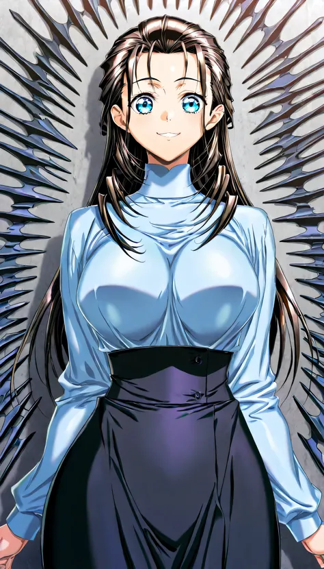 (Yokota Mamoru style),masterpiece, Highest Quality, newest, high definition, 1 girl, slim,perfect nose,stare at the viewers,charming smile、(face up:1.4),(surrounded by wedges:1.4)、Mature Woman、anime、mother 、40 year old supermodel high waist skirt underwear...